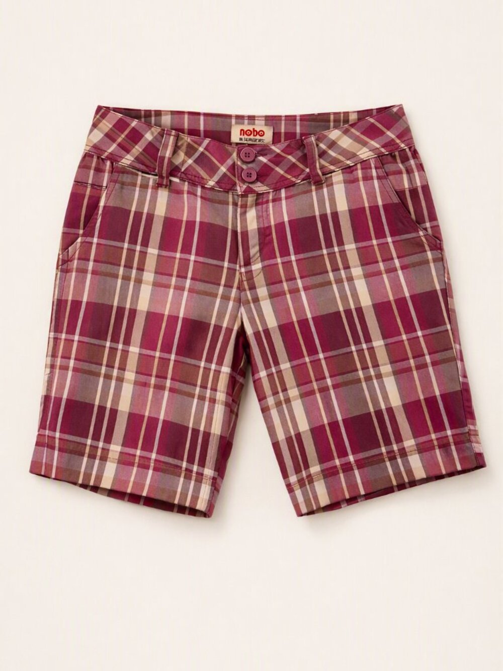 No Boundaries NOBO Bermuda Shorts Juniors Size 17 Flat Front Purple Plaid Zipper